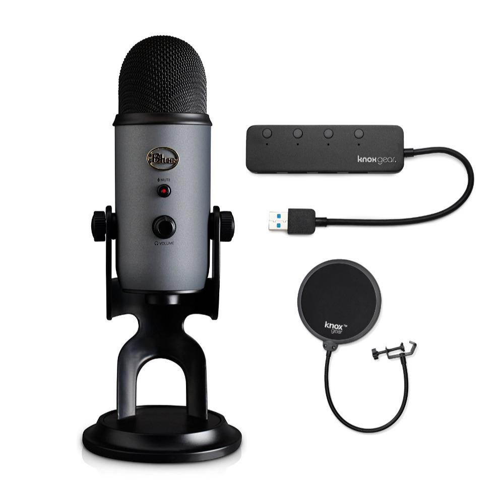 Blue Microphones Yeti Slate USB Mic with Knox Gear USB Hub and Knox Pop Filter