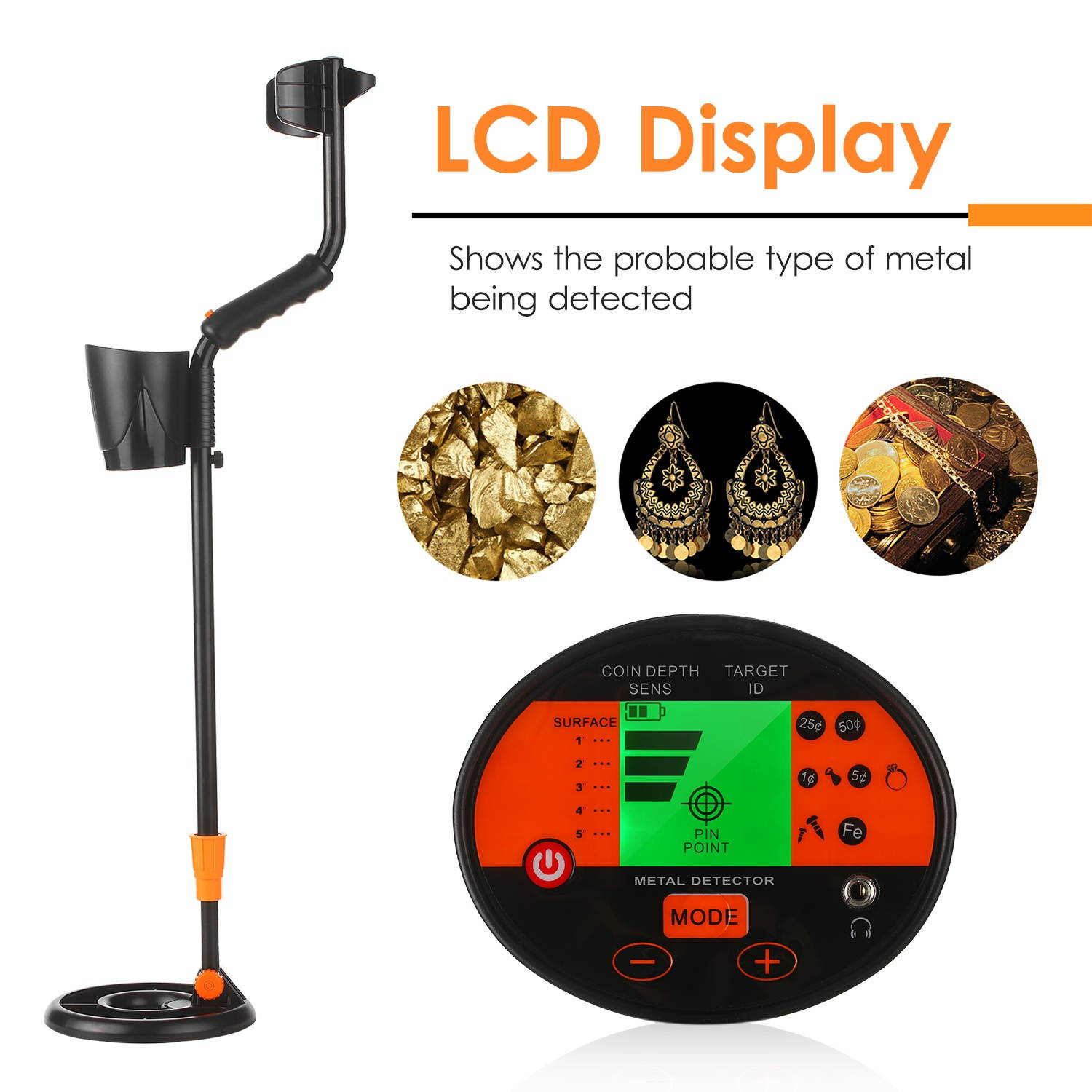 Outdoor Underground Metal Detector Easy Installation Gold Metal Finder Treasure Hunter Sensitivity Adjustable for Gold Metal Jewelry Detecting Tool with Pinpointing Function