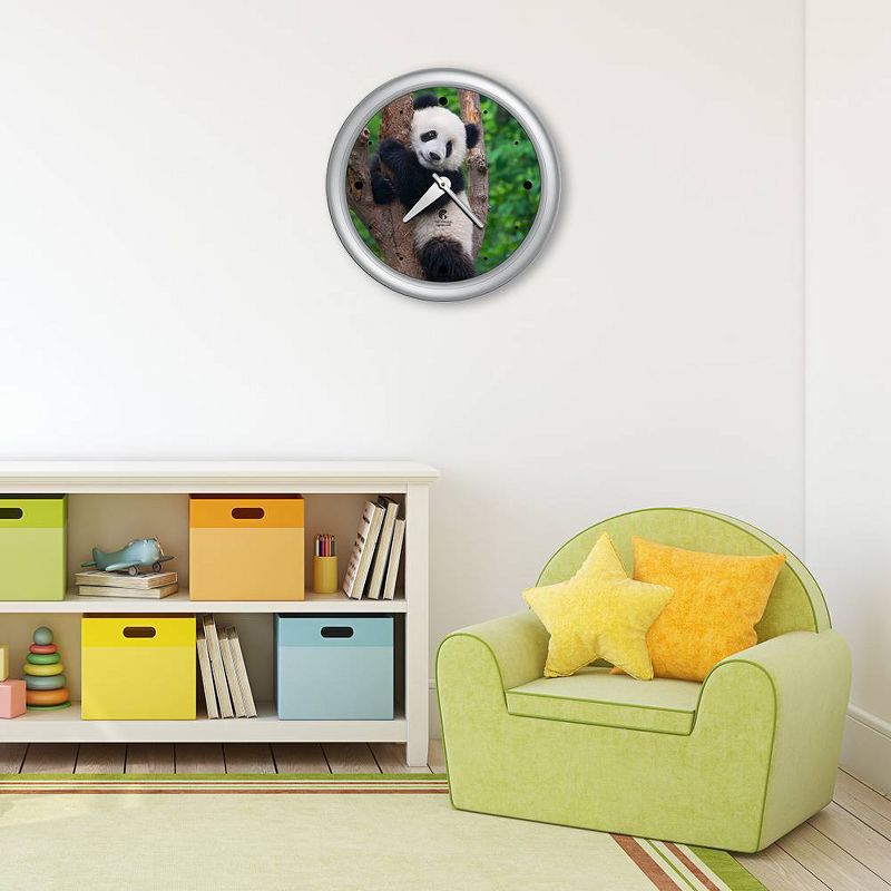14" x 1.8" Panda Quartz Movement Decorative Wall Clock Silver Frame - By Chicago Lighthouse