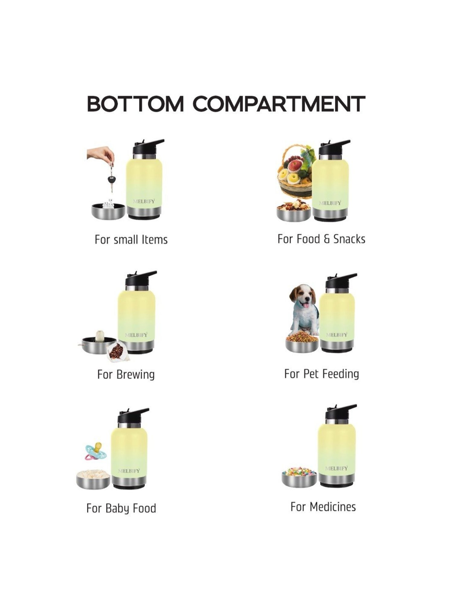 Melbify 2-in-1 Thermos Sipper Yellow ThermoSteel Water Bottle (1L)