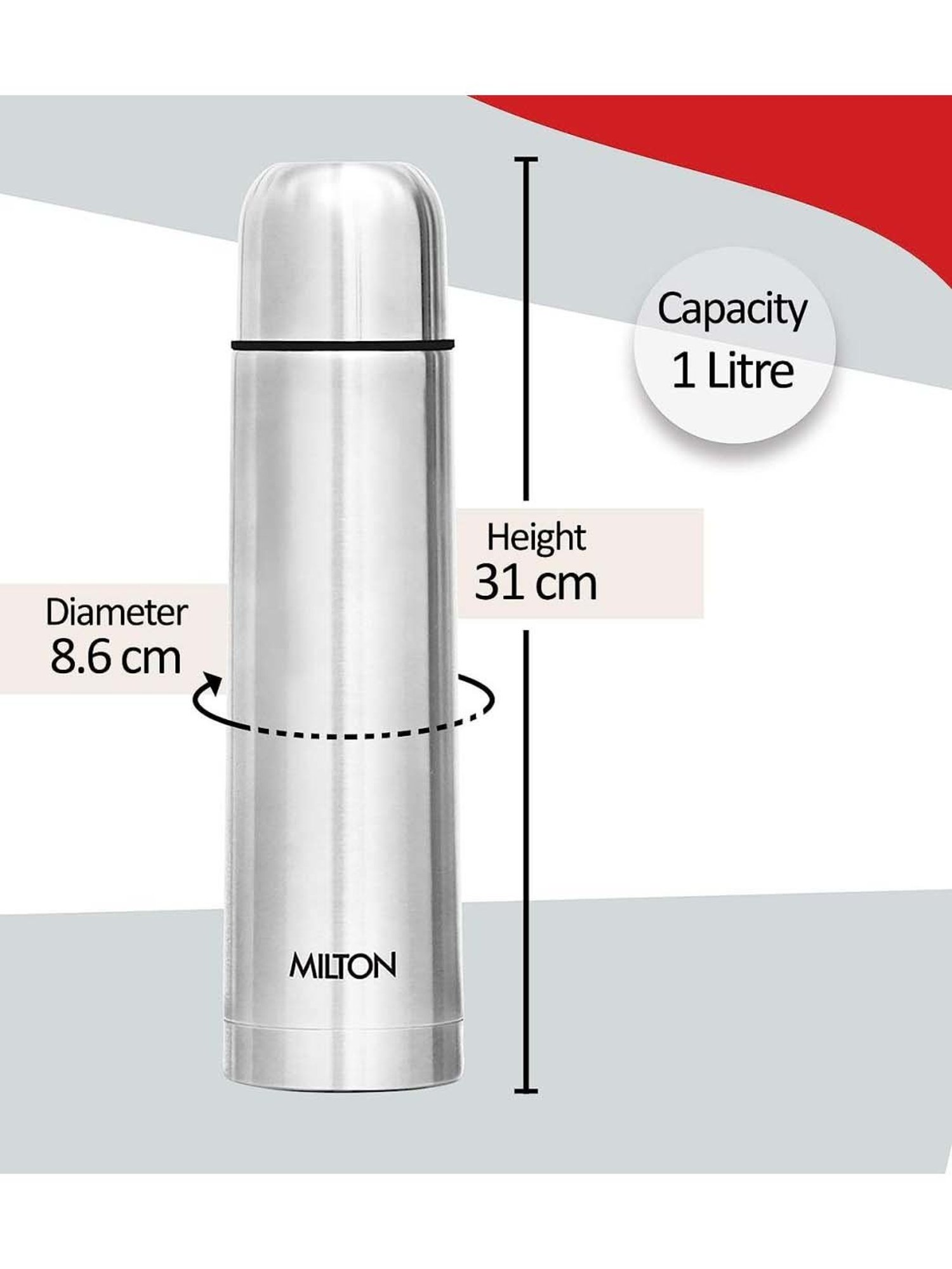 Milton Silver Stainless Steel Vacuum Flasks Thermosteel (1 L)