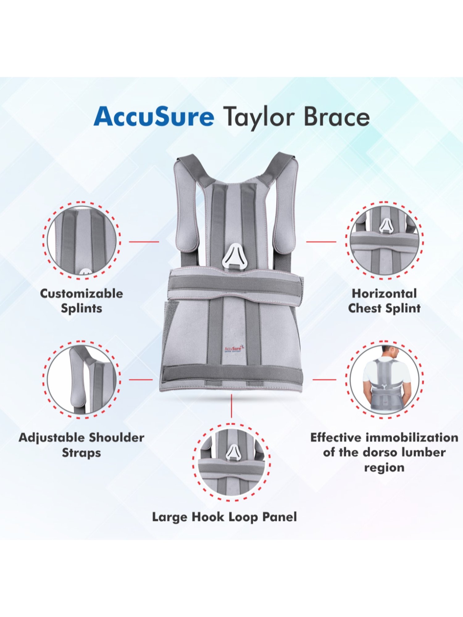 AccuSure B7 Taylor's Brace Back Support - Size M (Grey)