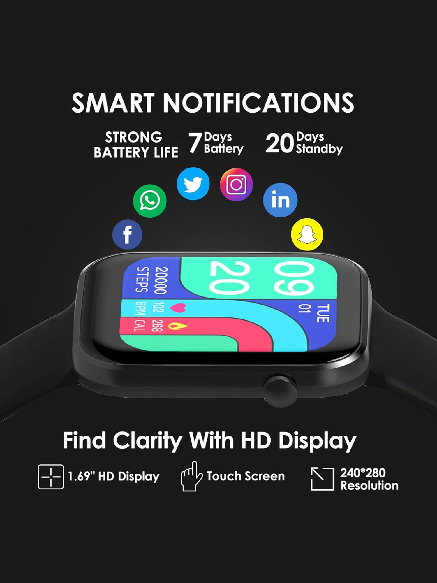 Probus P15 Full Touch Screen Smartwatch (Black)