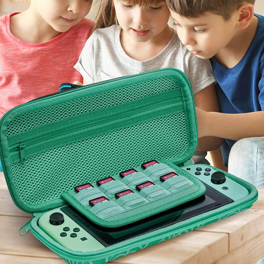 JINGDU Carrying Case for Nintendo Switch, Protective Portable Hard Shell Storage for Leaf Crossing NS Console,Travel Cover Bag with 8 Game Card Slots for Switch NS Games & Accessories for Girls Boys