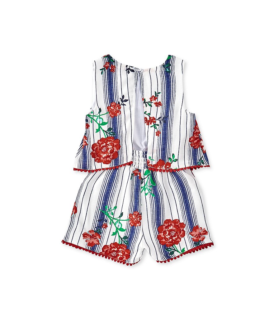 Rare Editions Little Girls 4-6X Printed Chiffon Jumpsuit & Denim Vest Set