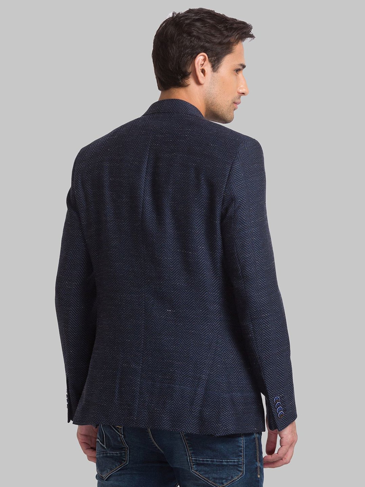 Park Avenue Dark Blue Regular Fit Herringbone Blazer