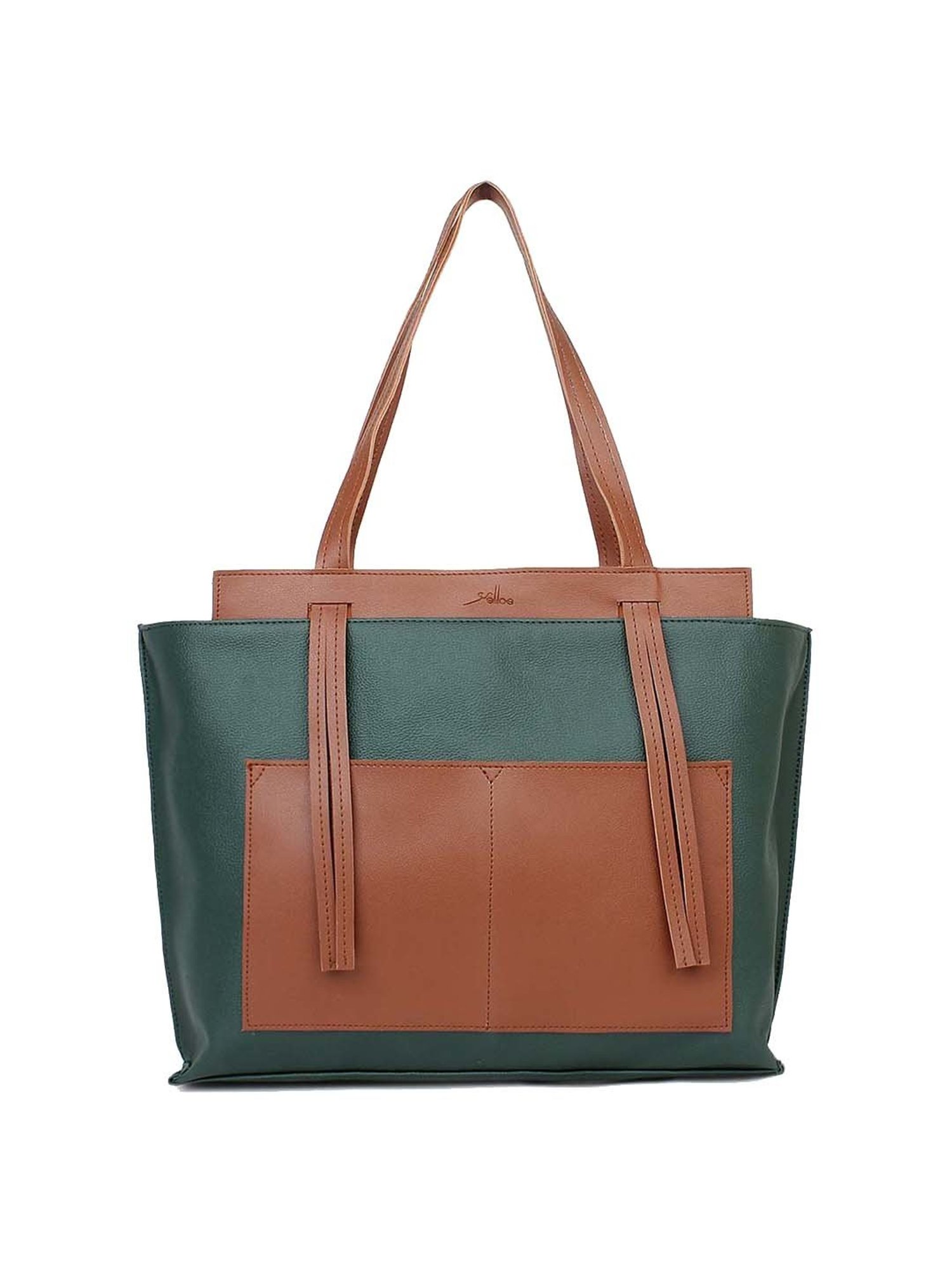 Yelloe Green & Tan Solid Large Tote Handbag