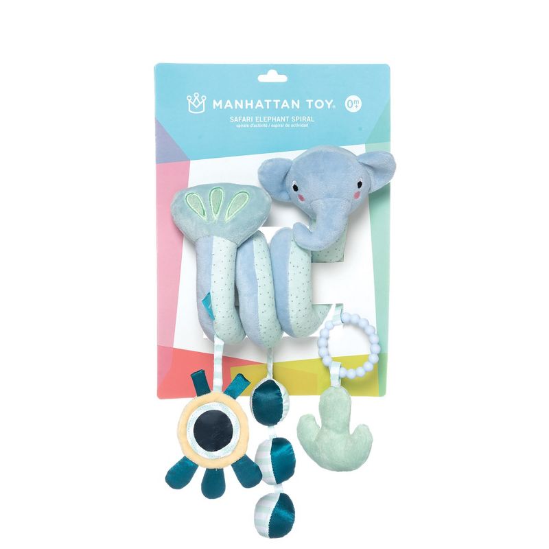 Manhattan Toy Safari Elephant Spiral Baby Toy for Strollers and Crib Toy with Baby Mirror, Rattle and Teether