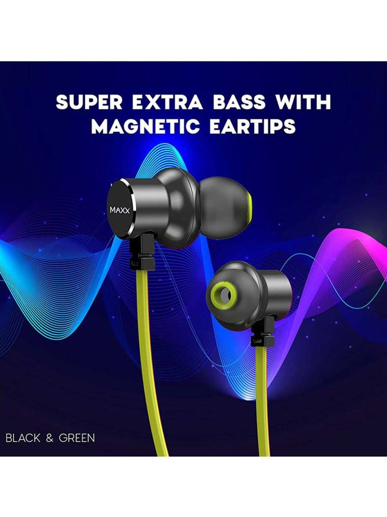 Maxx NX9 Wireless Neckband with Rapid Charge (Black/Green)