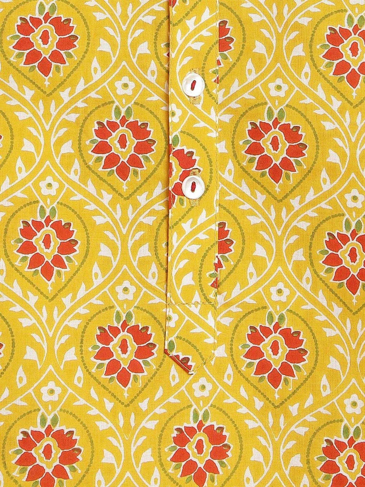 Campana Kids Yellow & Red Cotton Printed Full Sleeves Kurta & Dhoti