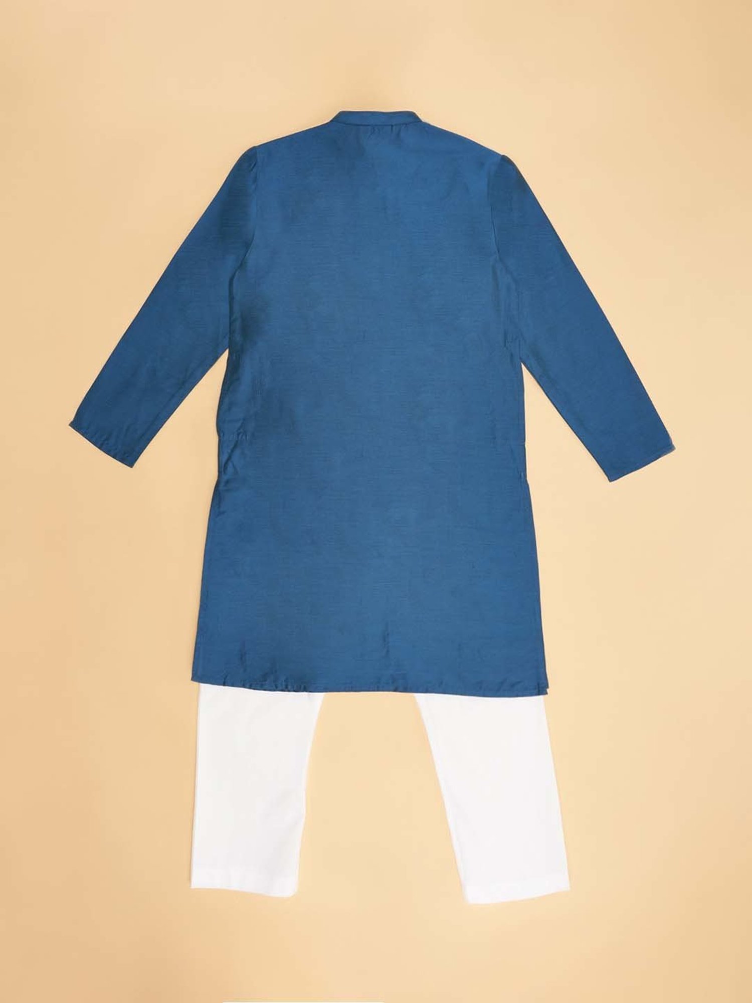 Indus Route by Pantaloons Kids Navy & White Embroidered Full Sleeves Kurta Set