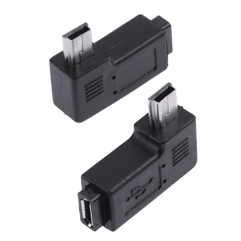 2pcs 90 Degree Micro USB Female to Mini USB Male Adapter Connector Black Right and Left 90 Degree Adapter Set