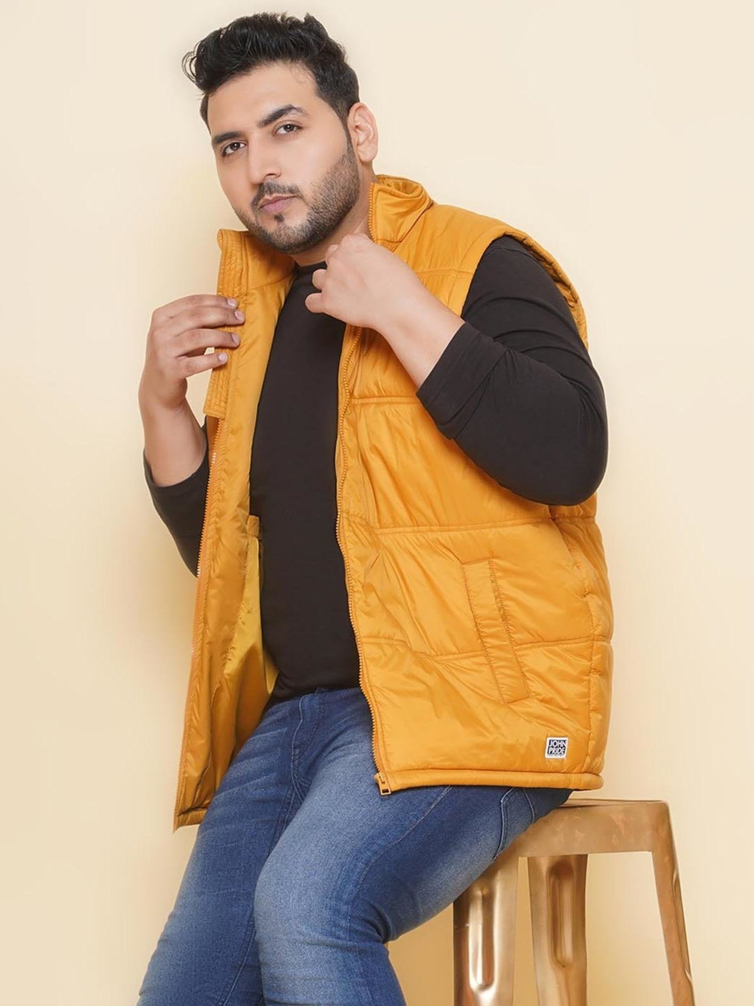 John Pride Mustard Regular Fit Plus Size Padded Jacket