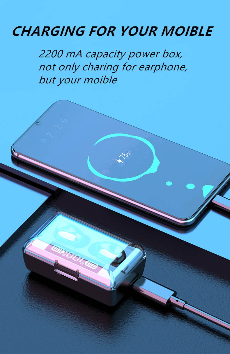 Wireless Intelligent Power Capacity Display Mini Invisible Bluetooth Headset 5.0 Suitable for Android & IOS Mobile Phones Waterproof Multifunction Earbuds Sports Automatic Charging
