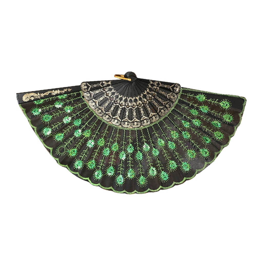 Fashionable Sequins Peacock Fan Handmade Dance Hand Fans for Performance Stage Show (Sky Blue)