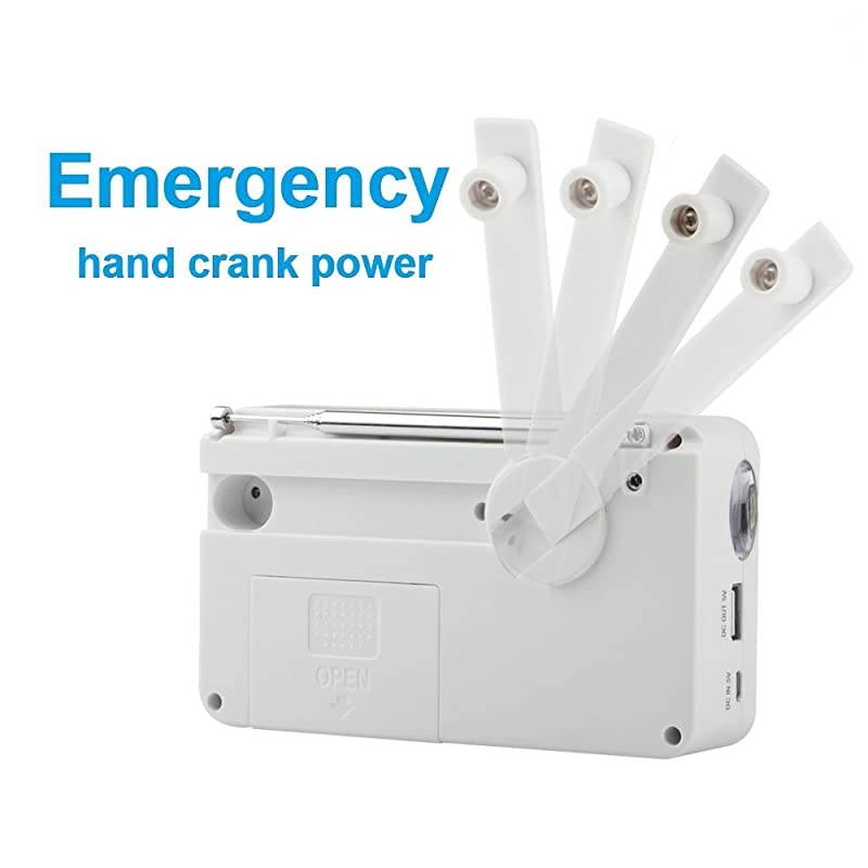 New Solar Powered Handcranked Power RadioampLED flashlightsampSirenFMAMSuitable for Hunting Patrol Daily Carrying Hole Camping Hiking Night Riding Emergency preparedness White by