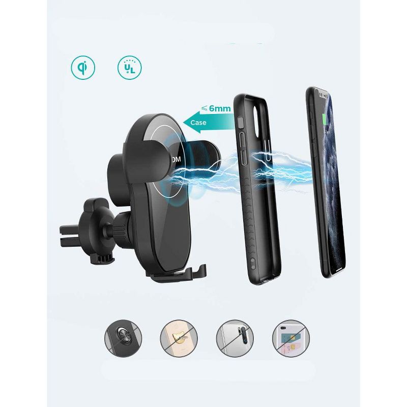 LETSCOM Wireless Car Charger,15W Qi Fast Charging Car Charger Mount Auto-Clamping Air Vent Phone Holder Compatible with iPhone 1212 Pro1111 ProPro MaxXSXRX88+, Samsung etc - One X - Black