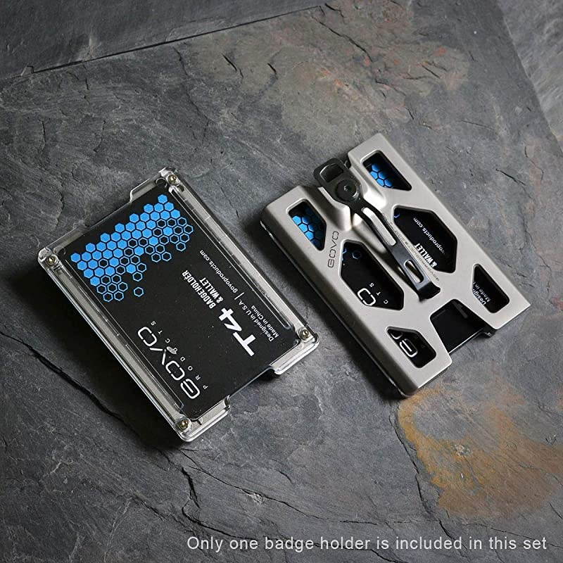 Titanium  Badge HolderWallet ID Card Holder with Metal Clip and 4 Cards Slot
