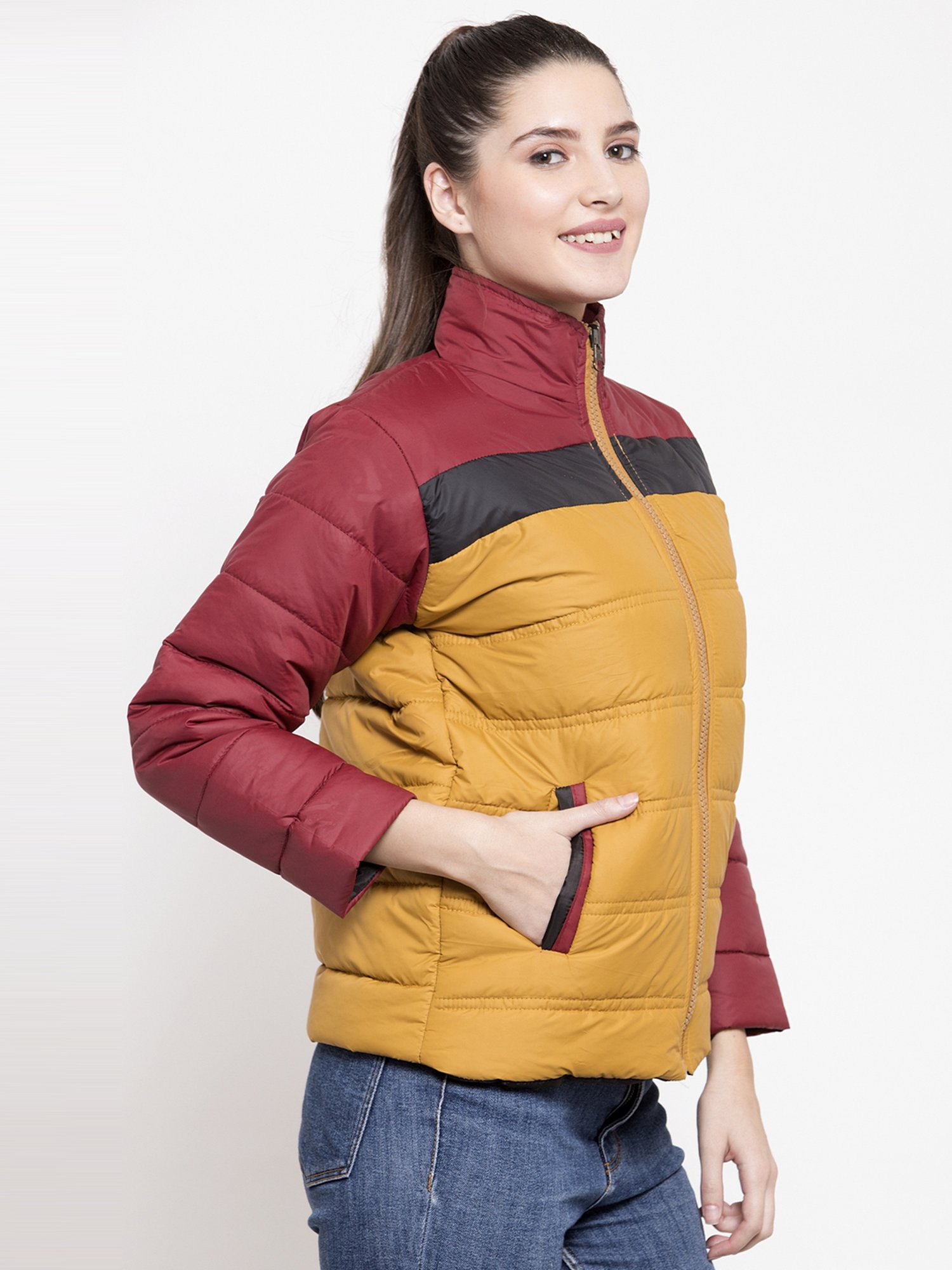 VOXATI Yellow & Maroon Regular Fit Jacket