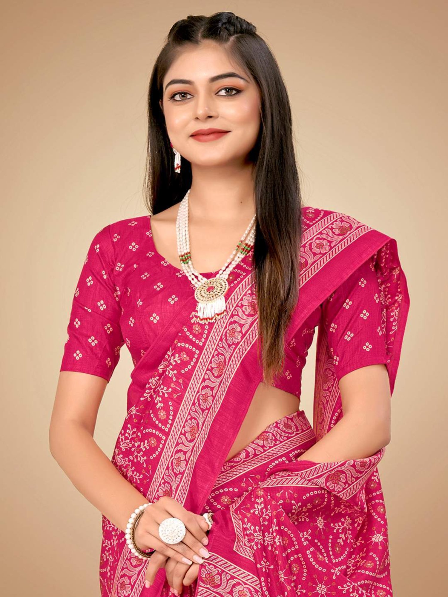 Saree Mall Pink Silk Printed Saree With Unstitched Blouse
