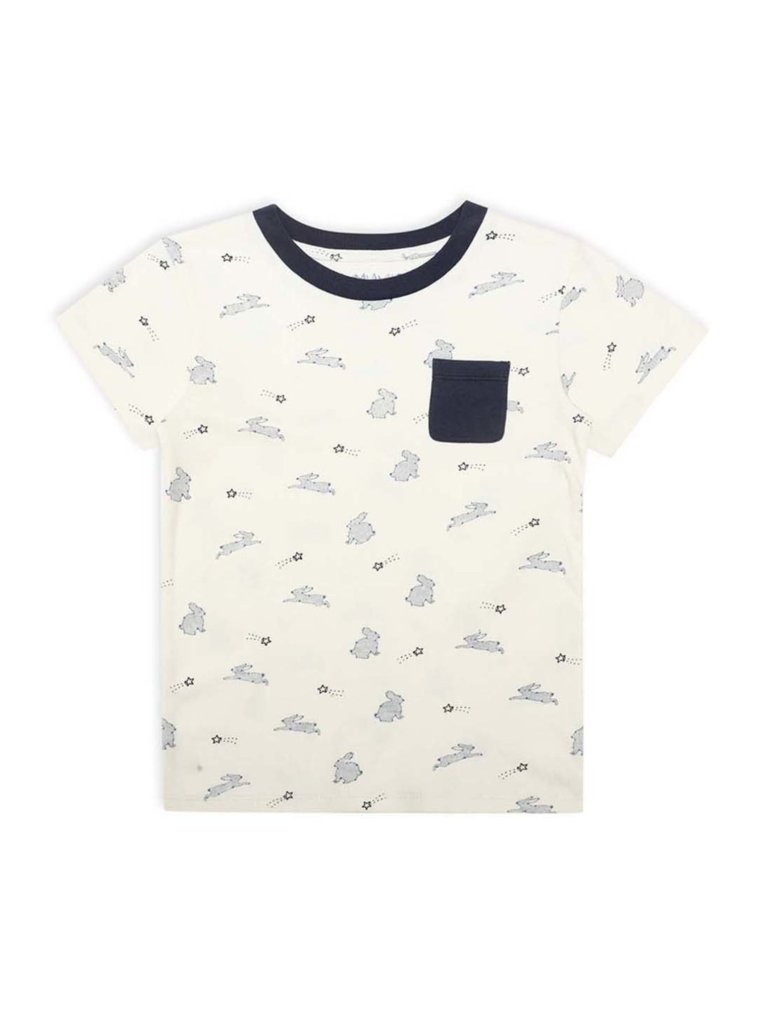 MiArcus Kids White & Black Cotton Printed T-Shirt