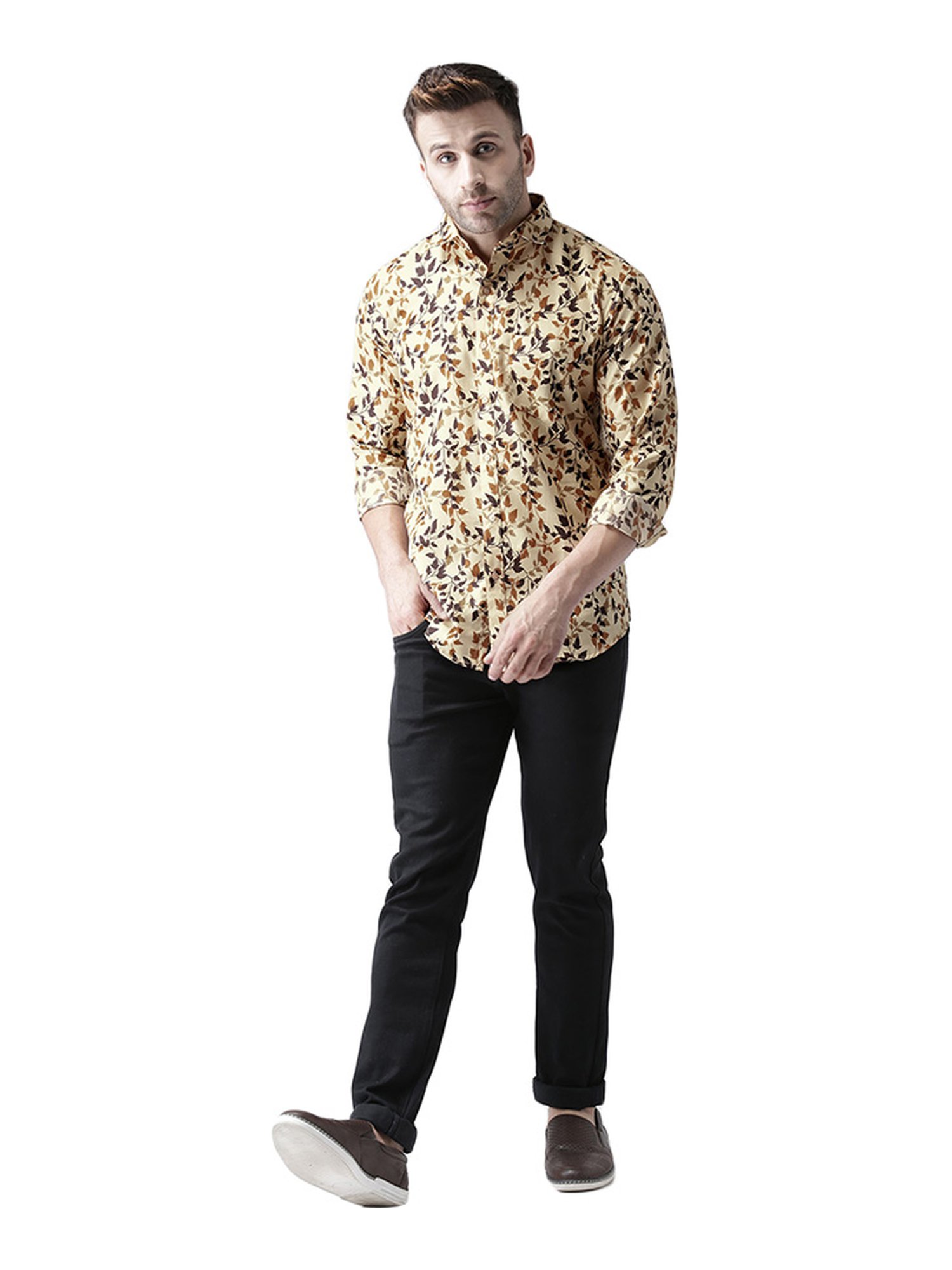 Hang Up Beige & Brown Slim Fit Printed Shirt
