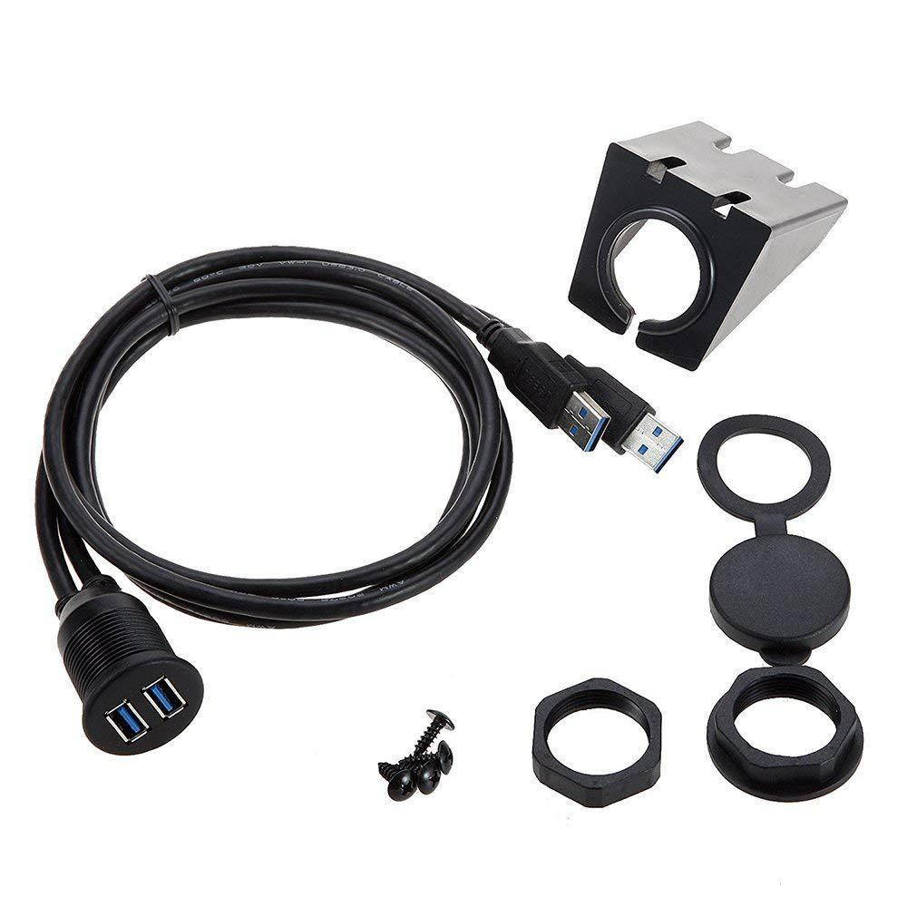 2 Ports Dual USB 3.0 Extension AUX Flush Mount Car Mount Extension Cable for Car Truck Boat Motorcycle Dashboard Panel 1M