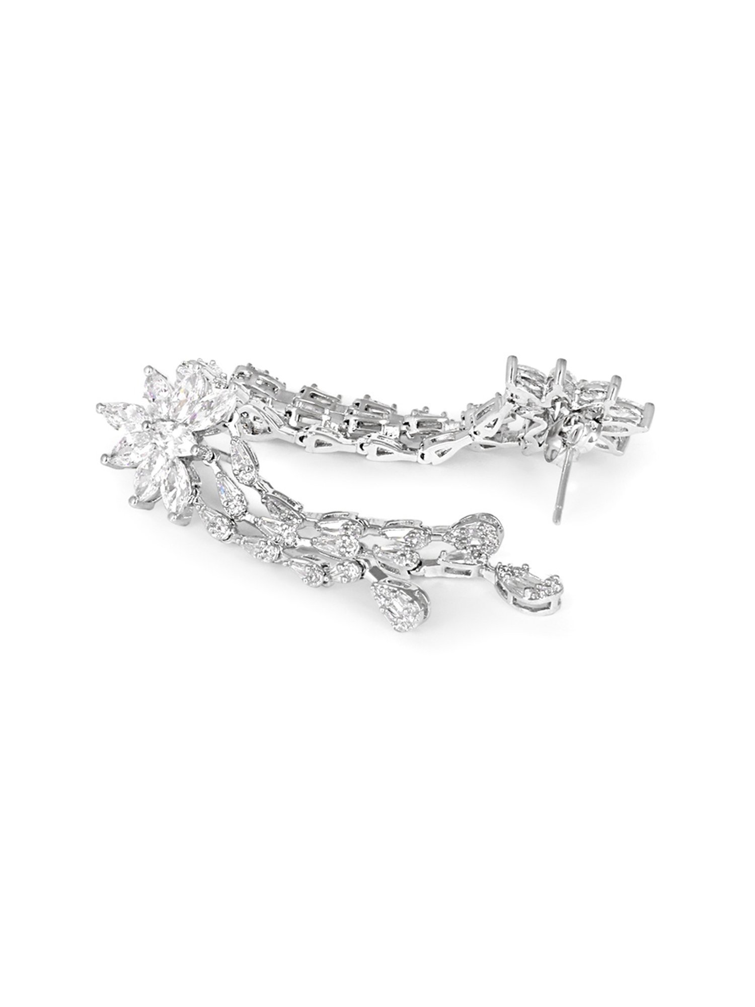 The Real Effect London Sonah Silver Florere Long Hanging Drop Earrings