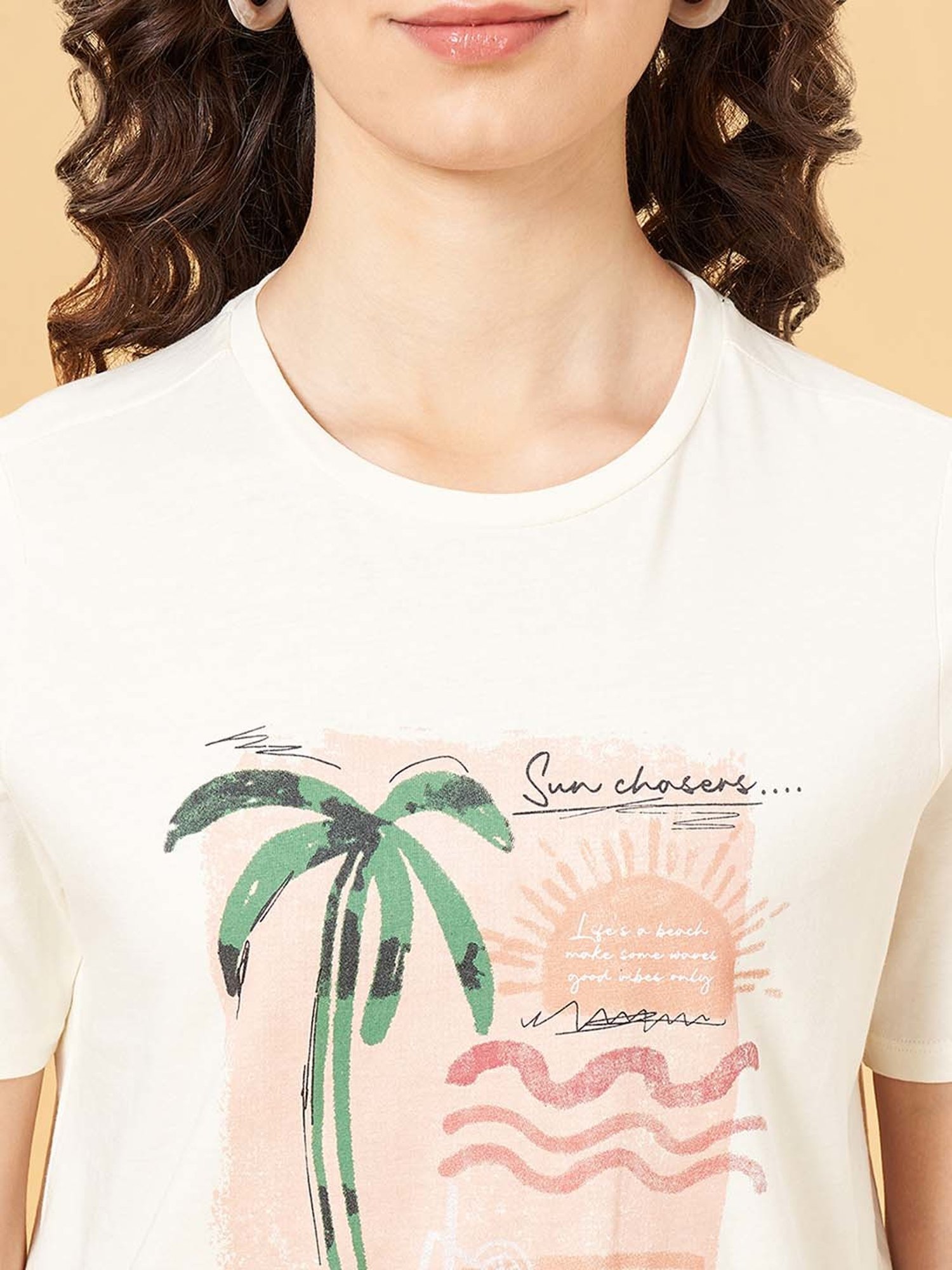 People by Pantaloons White Cotton Printed T-Shirt