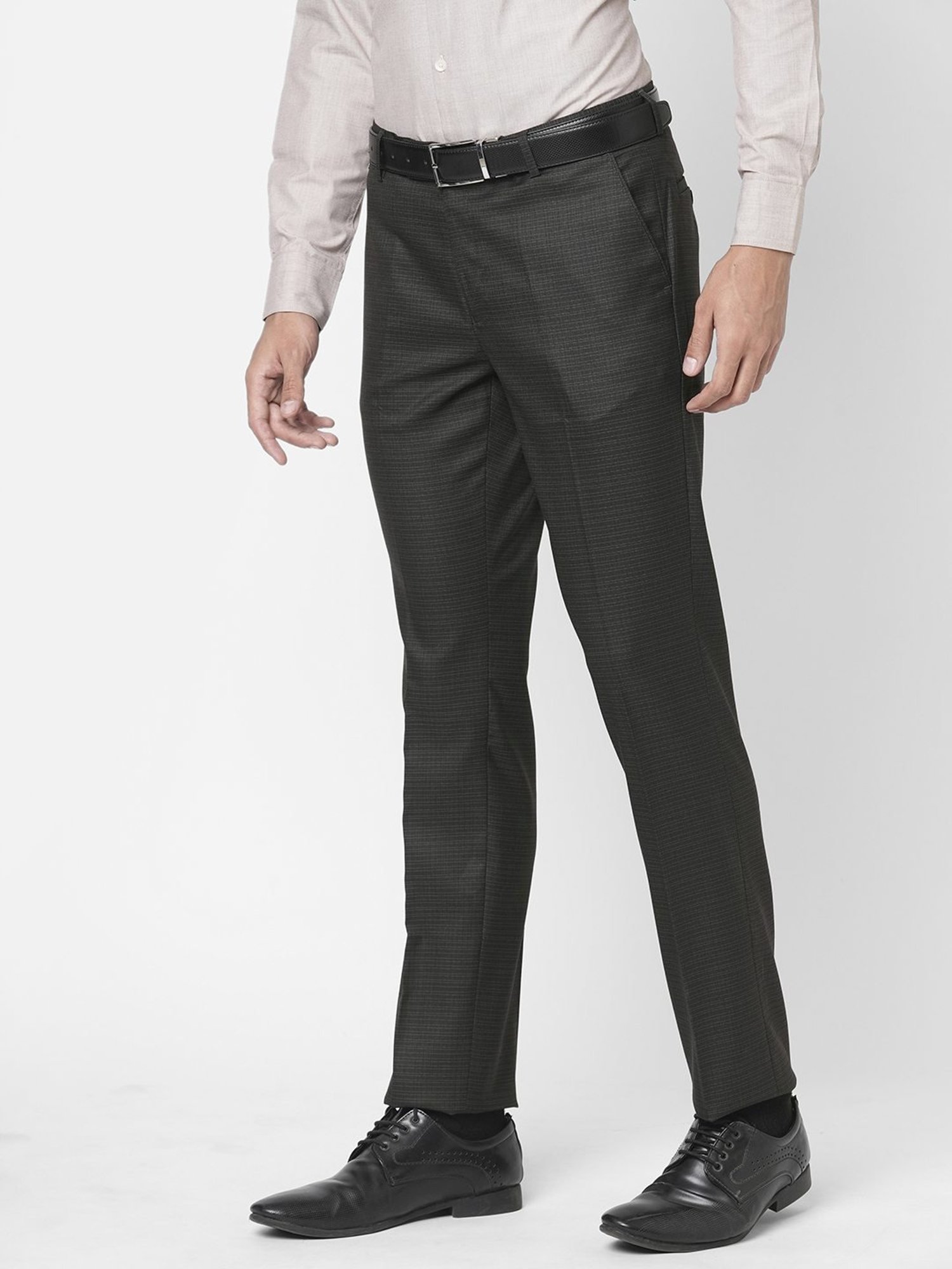 Solemio Black Regular Fit Texture Trousers