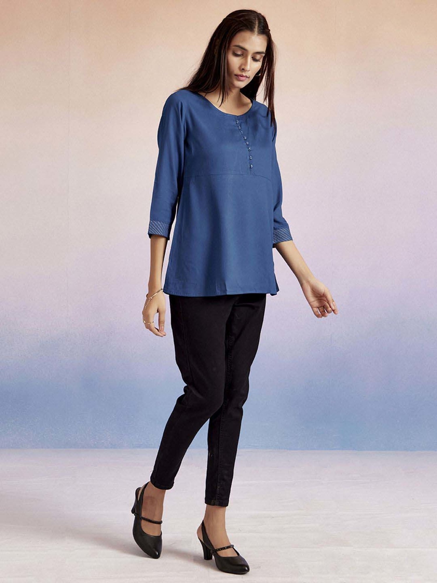 Jaipur Kurti Blue Plain Top