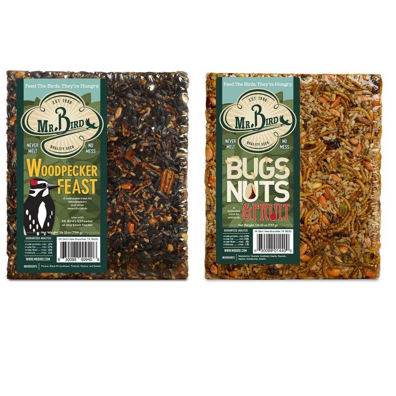 Home & Garden 7.25" Set/2 Large Cake Combo Woodpecker Bug Nut Fruit Mr Bird  -  Bird And Wildlife Food