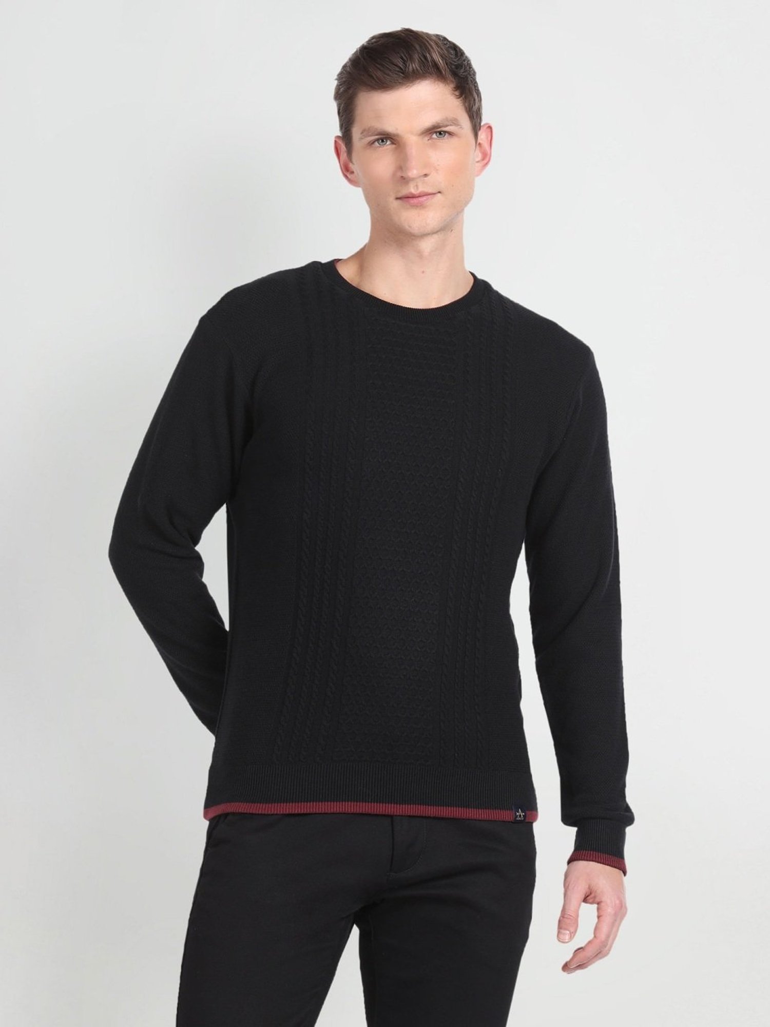 Arrow Sport Black & Maroon Regular Fit Reversible Sweater