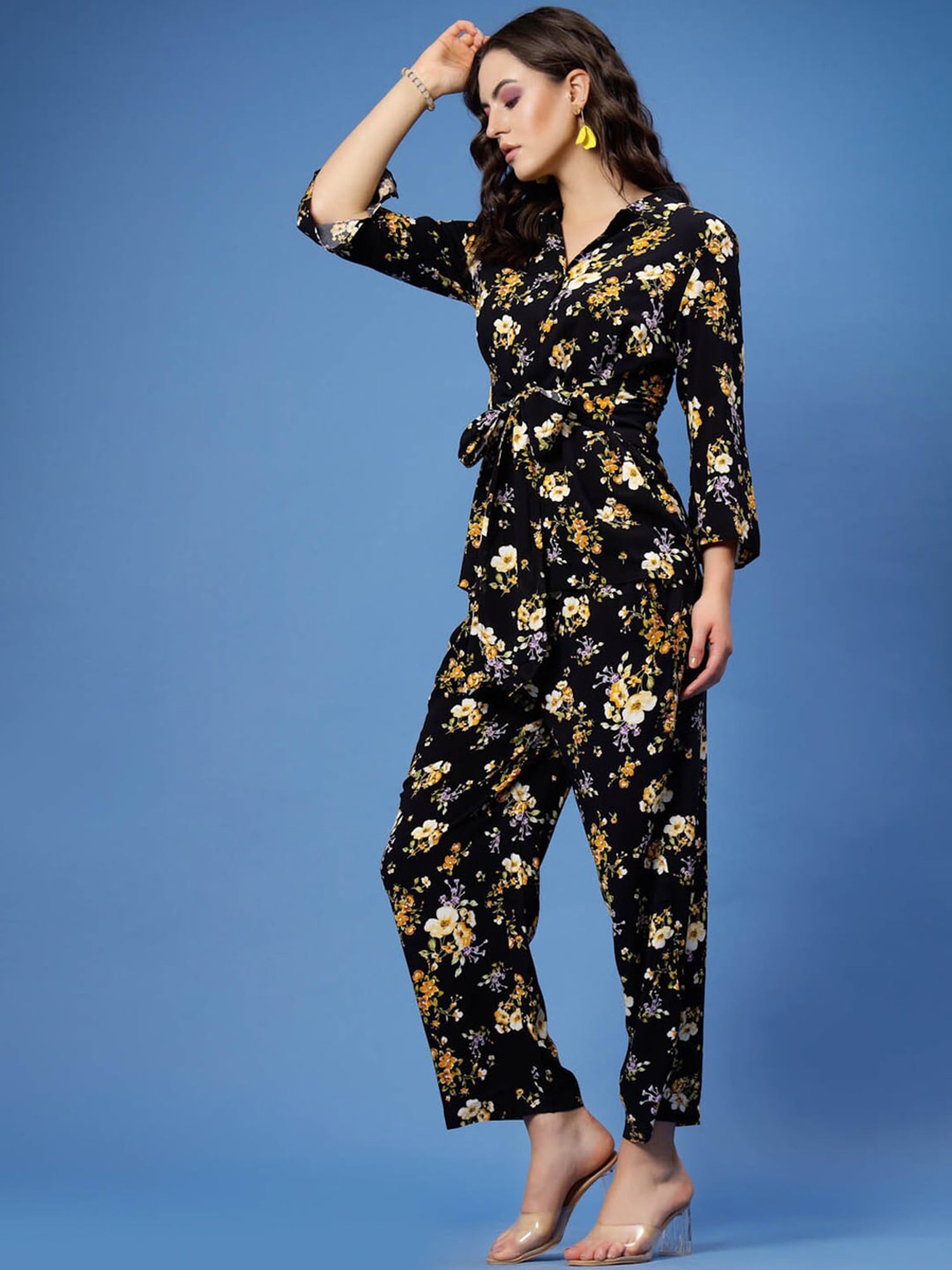 Melon by PlusS Black Floral Print Top With Trousers