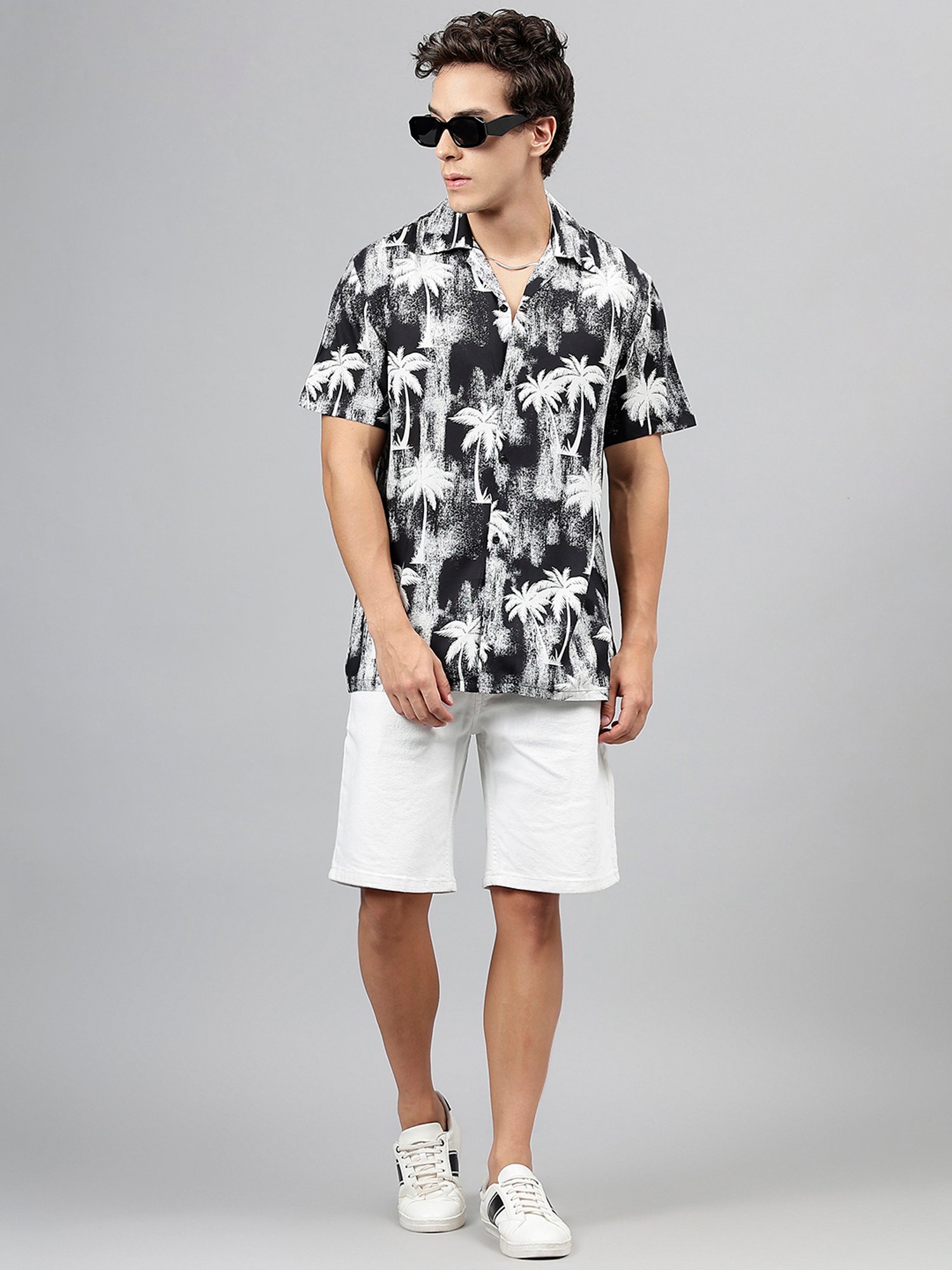English Navy Black & White Relaxed Fit Printed Shirt