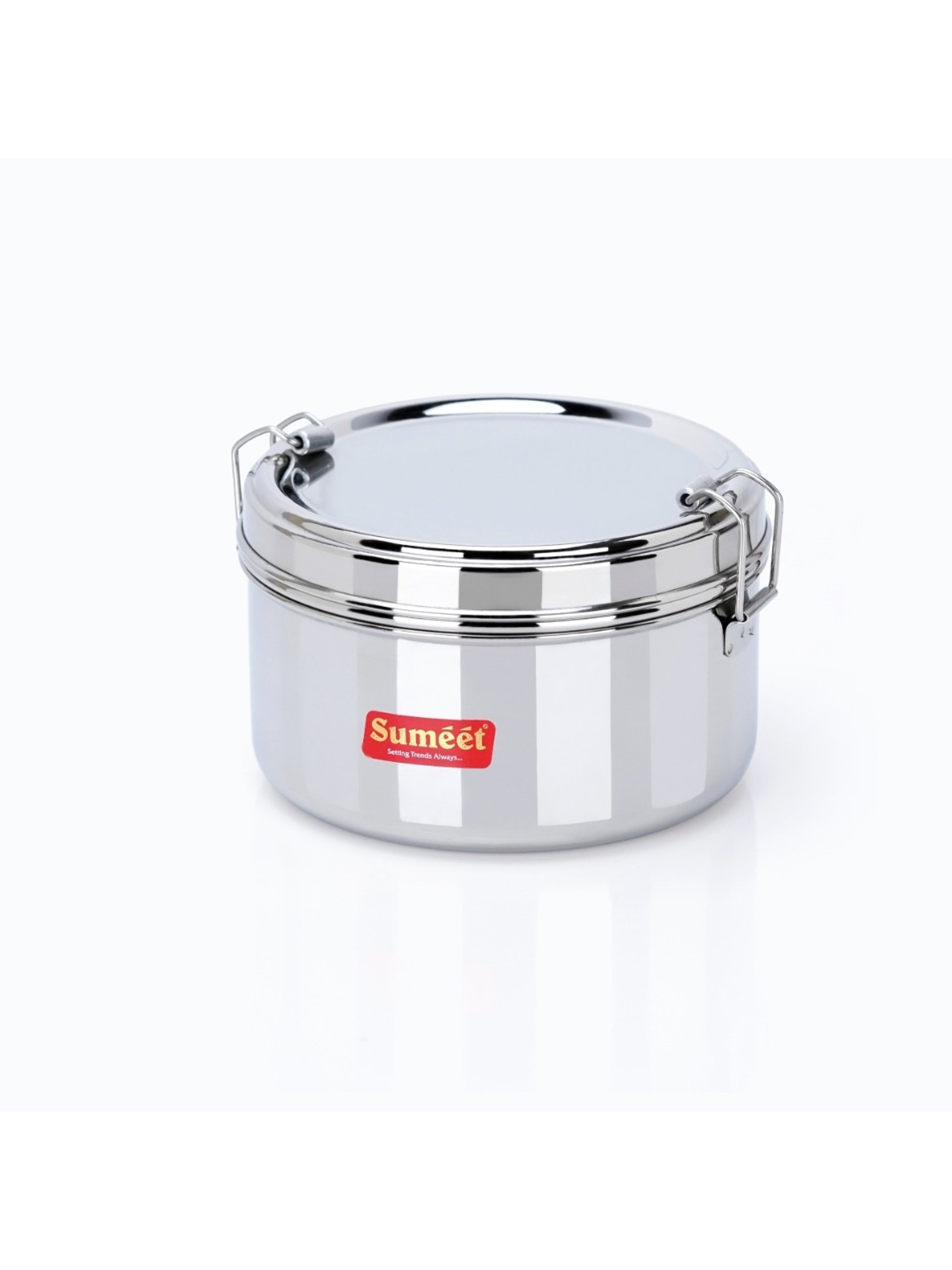 Sumeet S.S. Meal Pack Lunch Box/Tiffin with Steel Separator Plate & Locking Clip, 500ML, 13cm Dia,