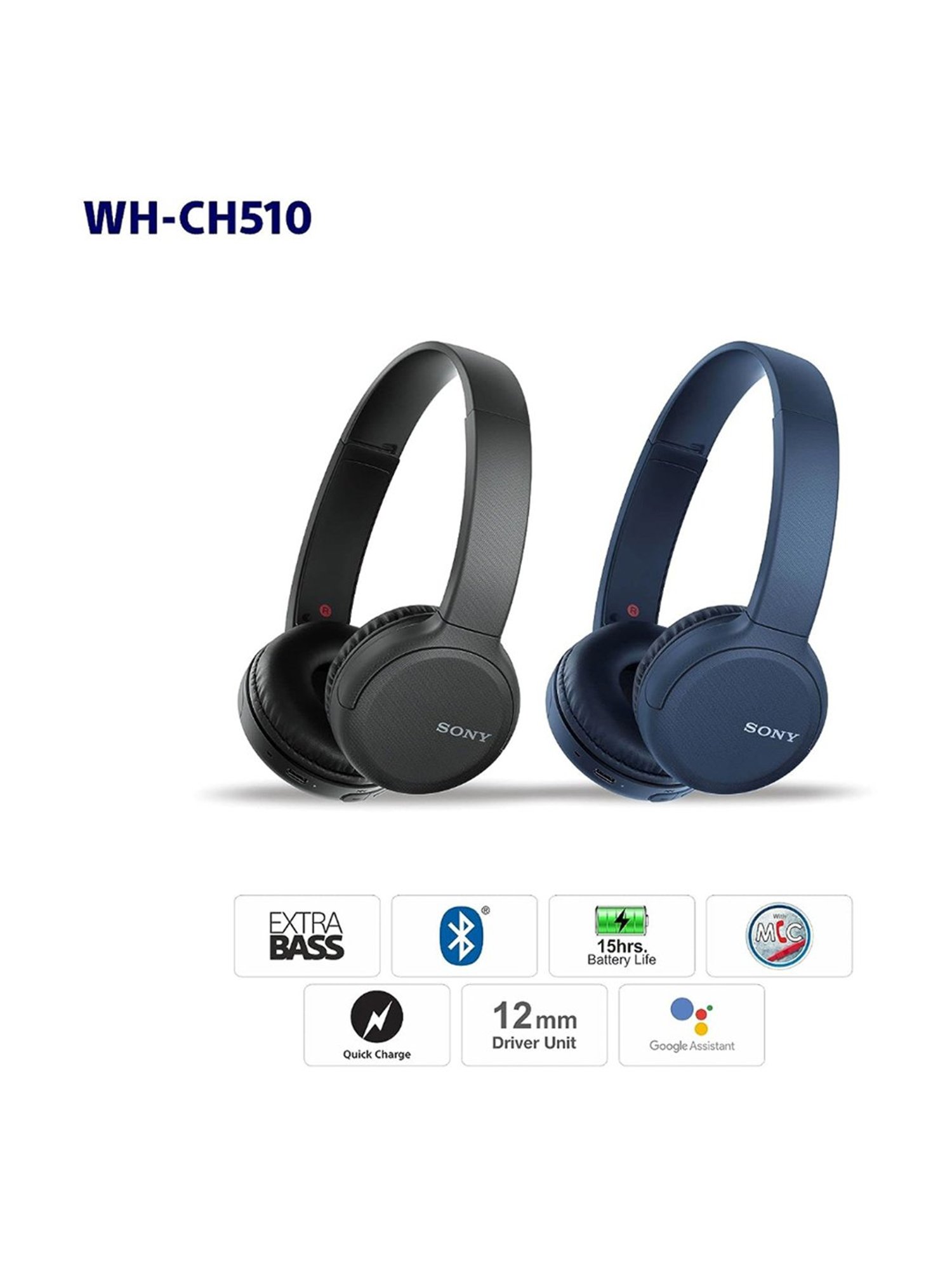 Sony WH-CH510 On The Ear Bluetooth Headphone with Mic (Blue)