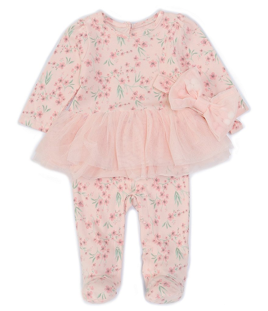 Baby Starters Baby Girls 3-9 Months Long Sleeve Floral Ruffled Footed Coverall