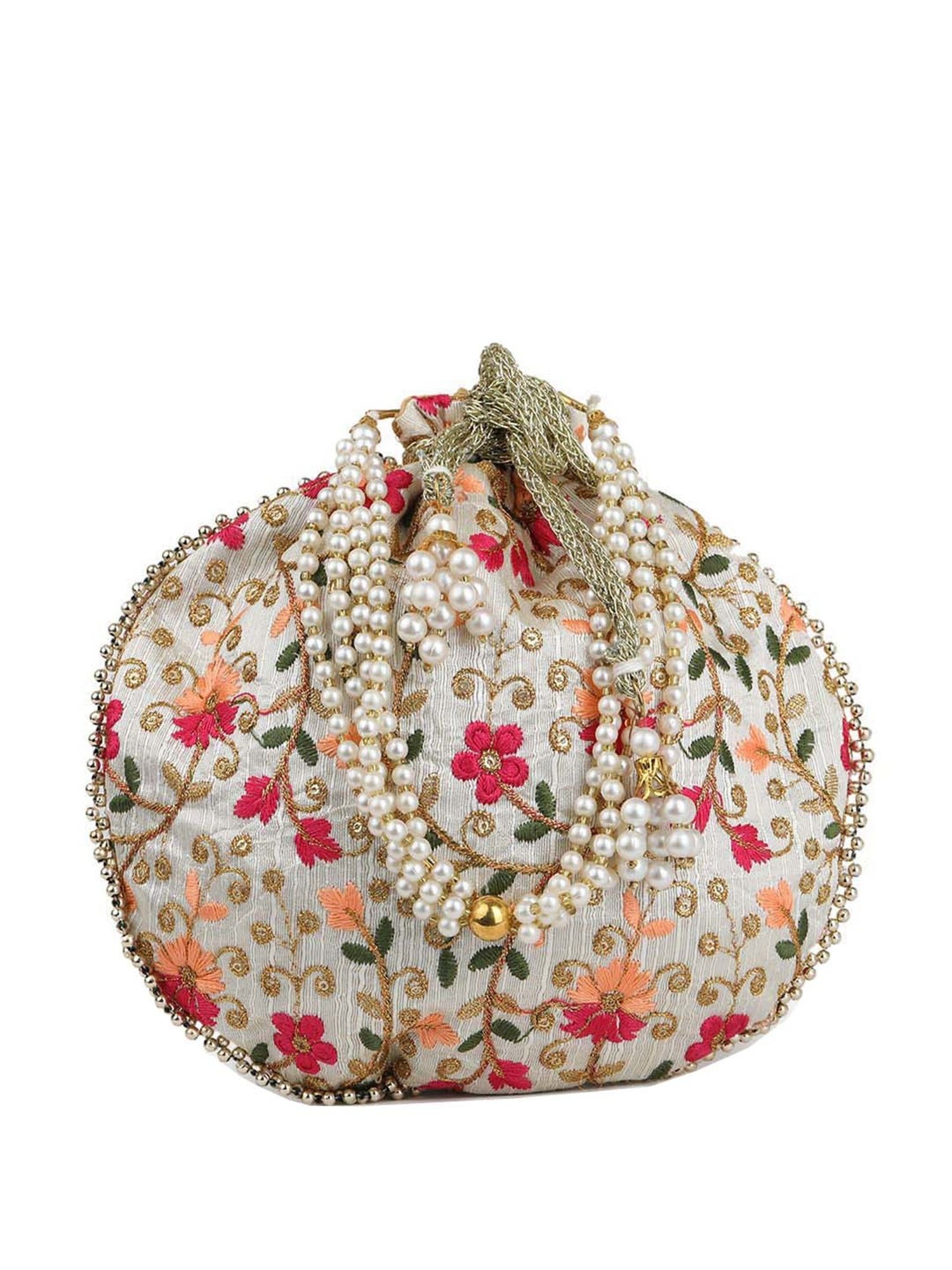 Gaurapakhi White Embroidered Potli