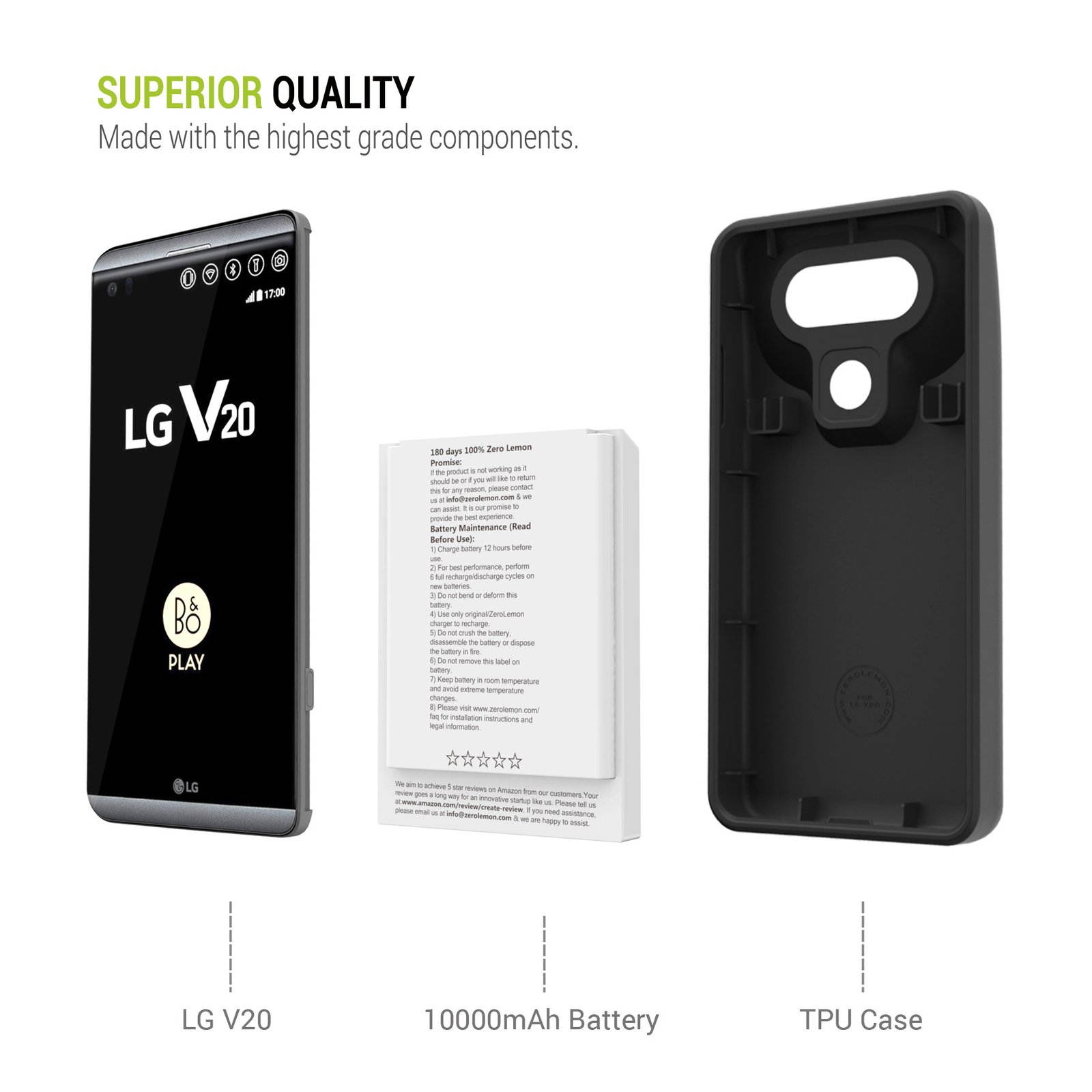 ZeroLemon LG V20 Battery Case 10000mAh