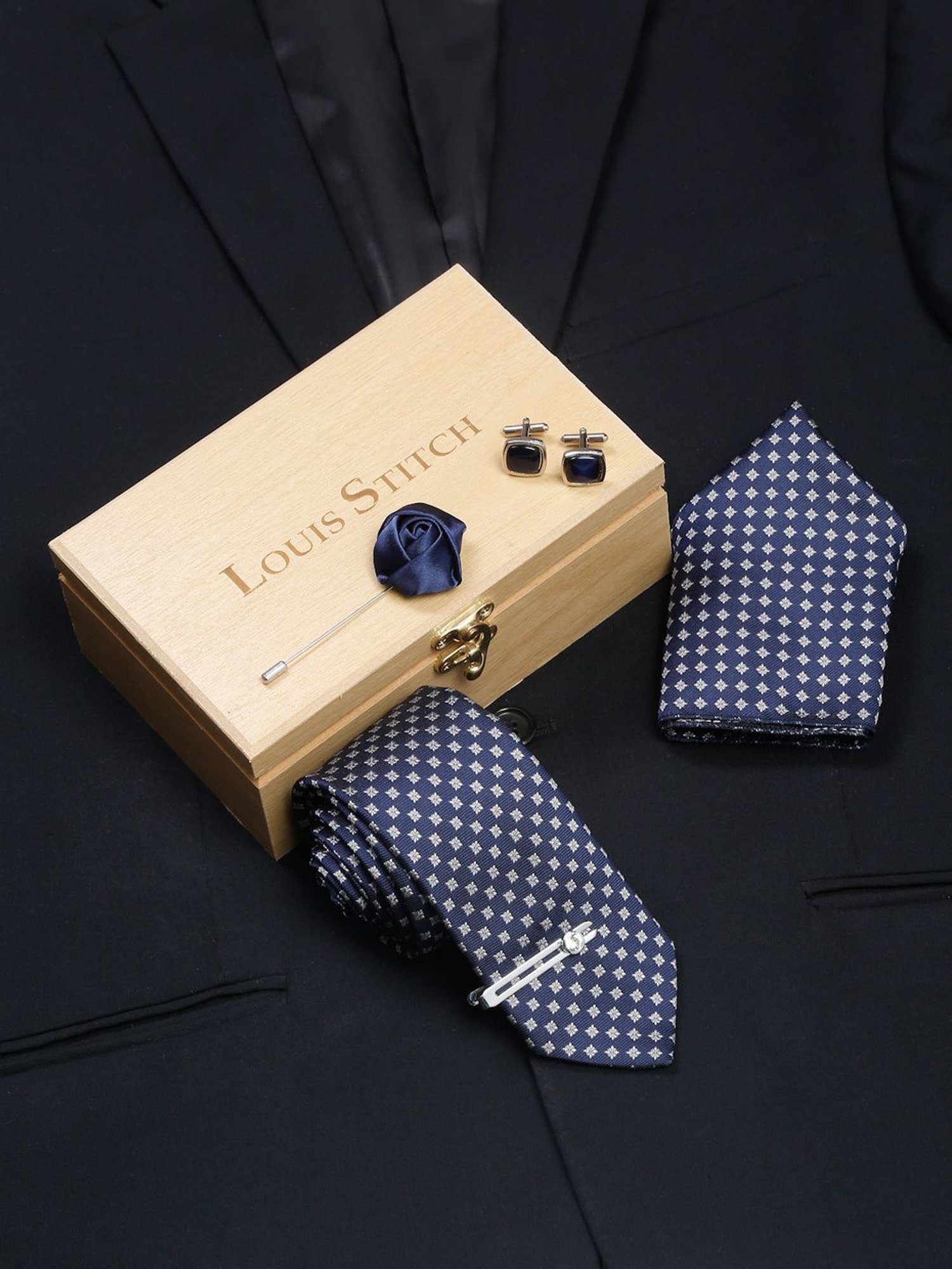 Louis Stitch Blue Embroidered Necktie Gift Set - Set of 5