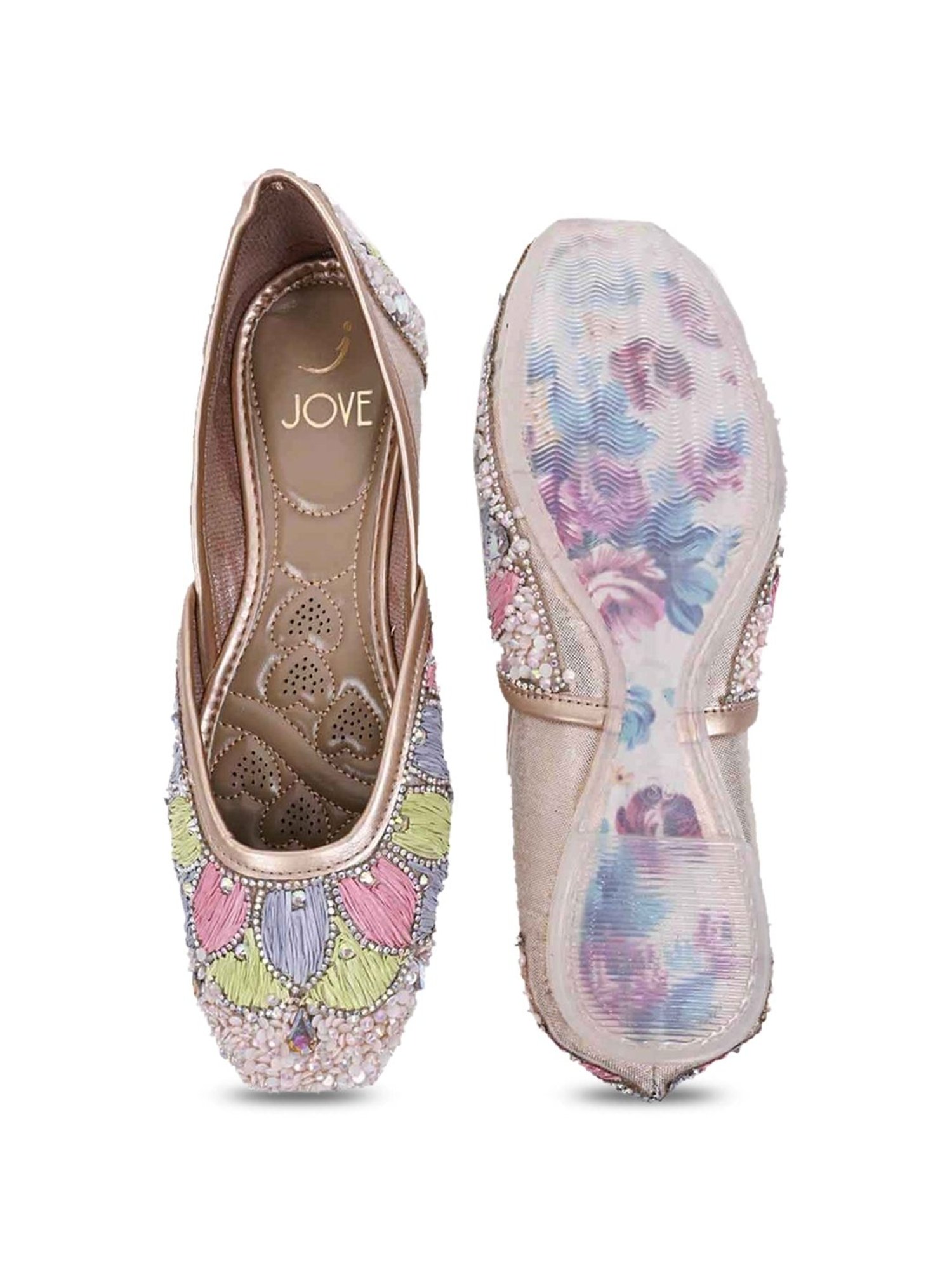 Jove Women's Rose Gold Ethnic Juttis