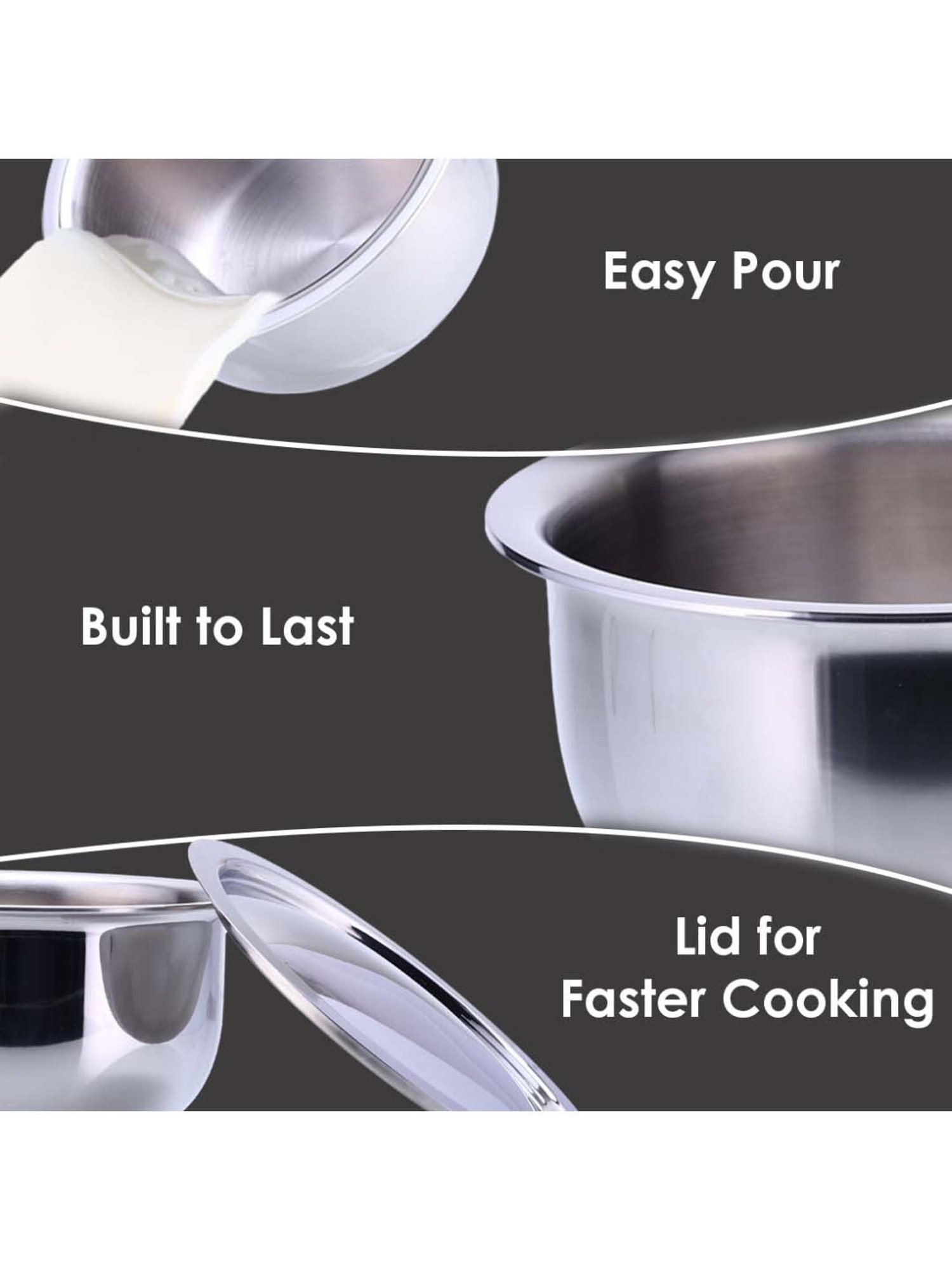 HAZEL Silver Induction Bottom Tope Stainless Steel Patila - 17.7 cm (2500 ml)