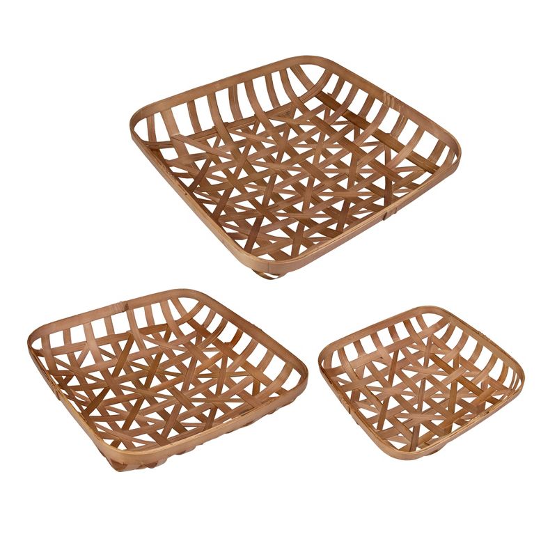 Olivia & May Set of 3 Weave Baskets with Wooden Lids