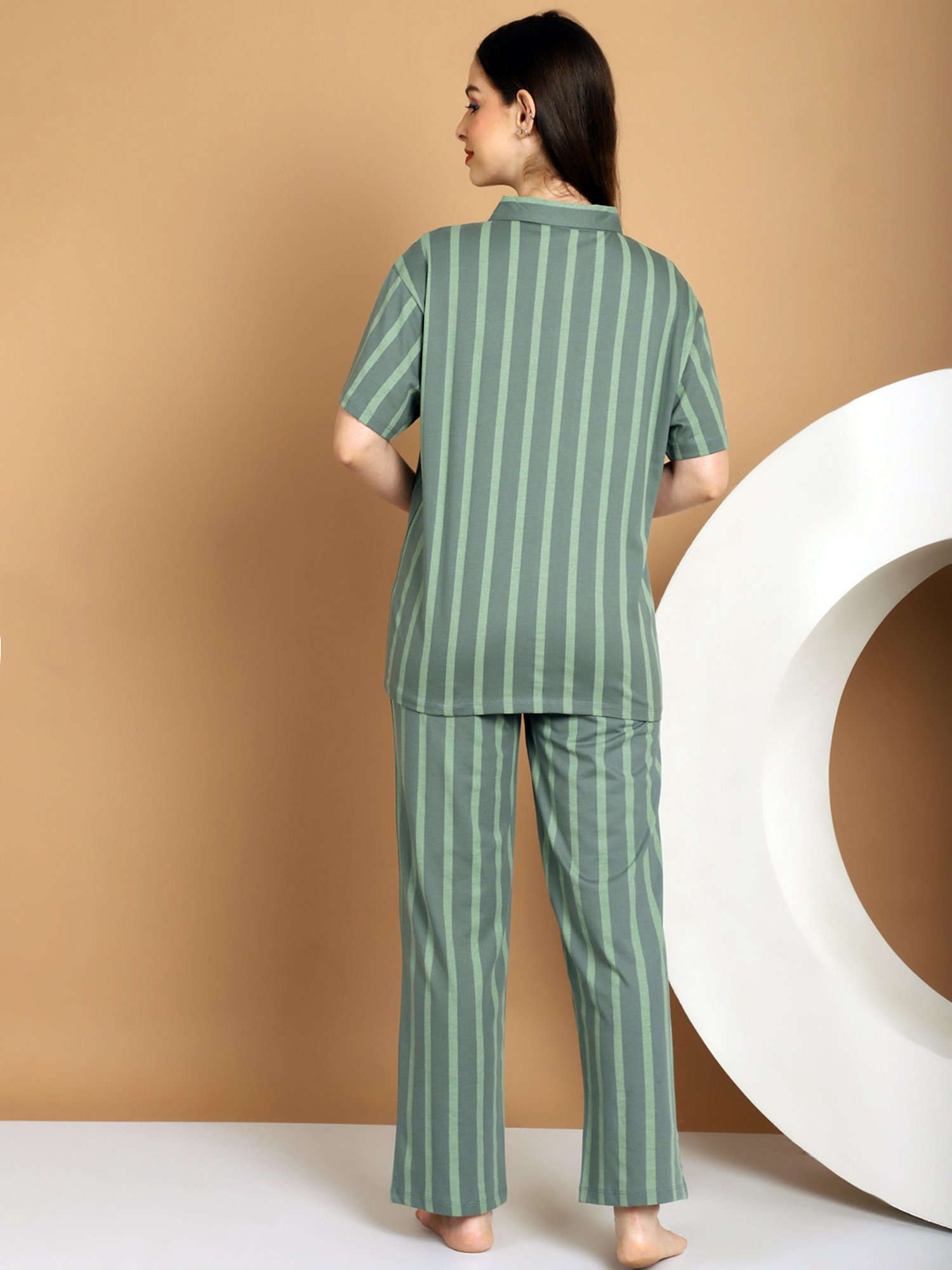 Kanvin Green Cotton Printed Shirt Pyjamas Set