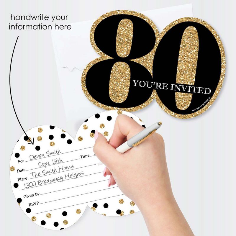 Big Dot of Happiness Adult 70th Birthday - Gold - Shaped Fill-In Invitations - Birthday Party Invitation Cards with Envelopes - Set of 12