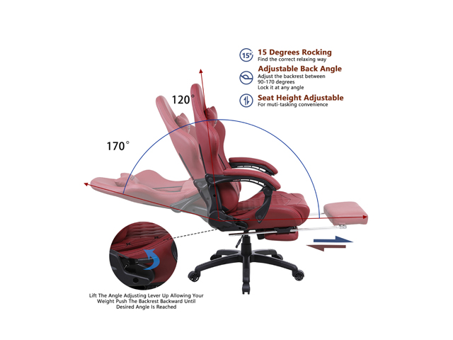 Dowinx Gaming Chair Office Chair PC Chair with Massage Lumbar Support, Racing Style PU Leather High Back Adjustable Swivel Task Chair with Footrest (Black&Red)