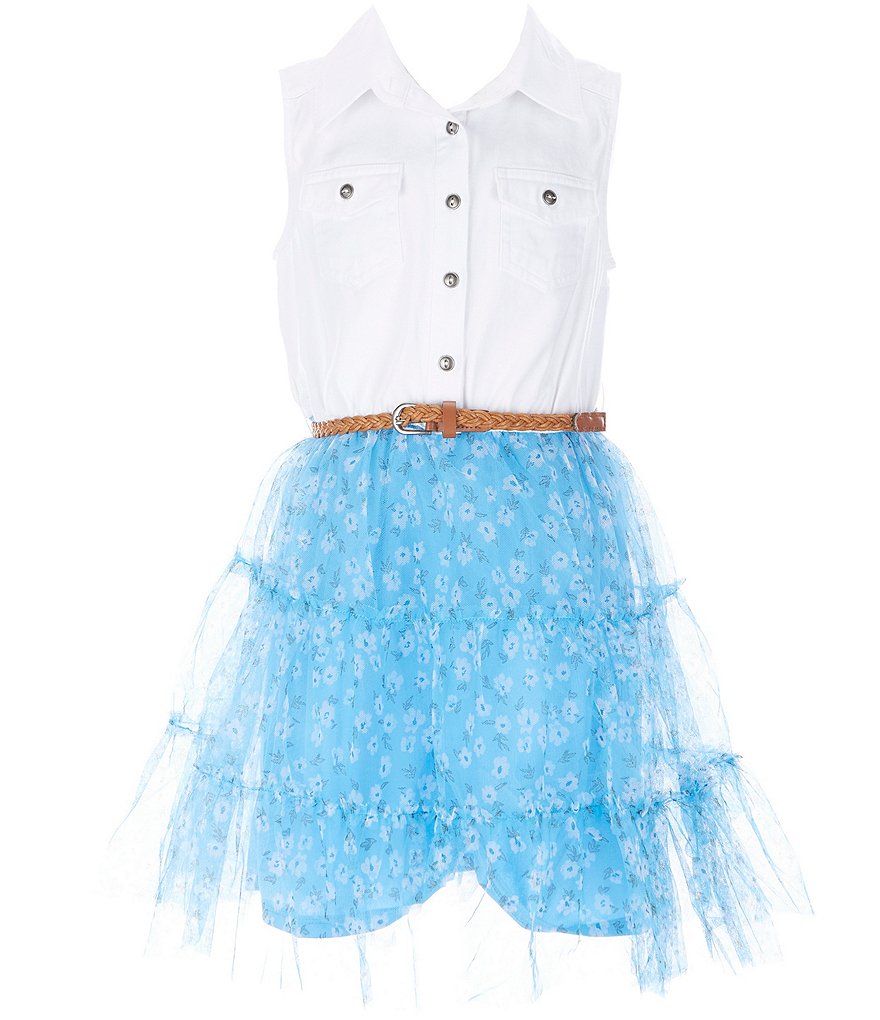 Zunie Big Girls 7-16 Denim/Daisy Floral Tutu Dress