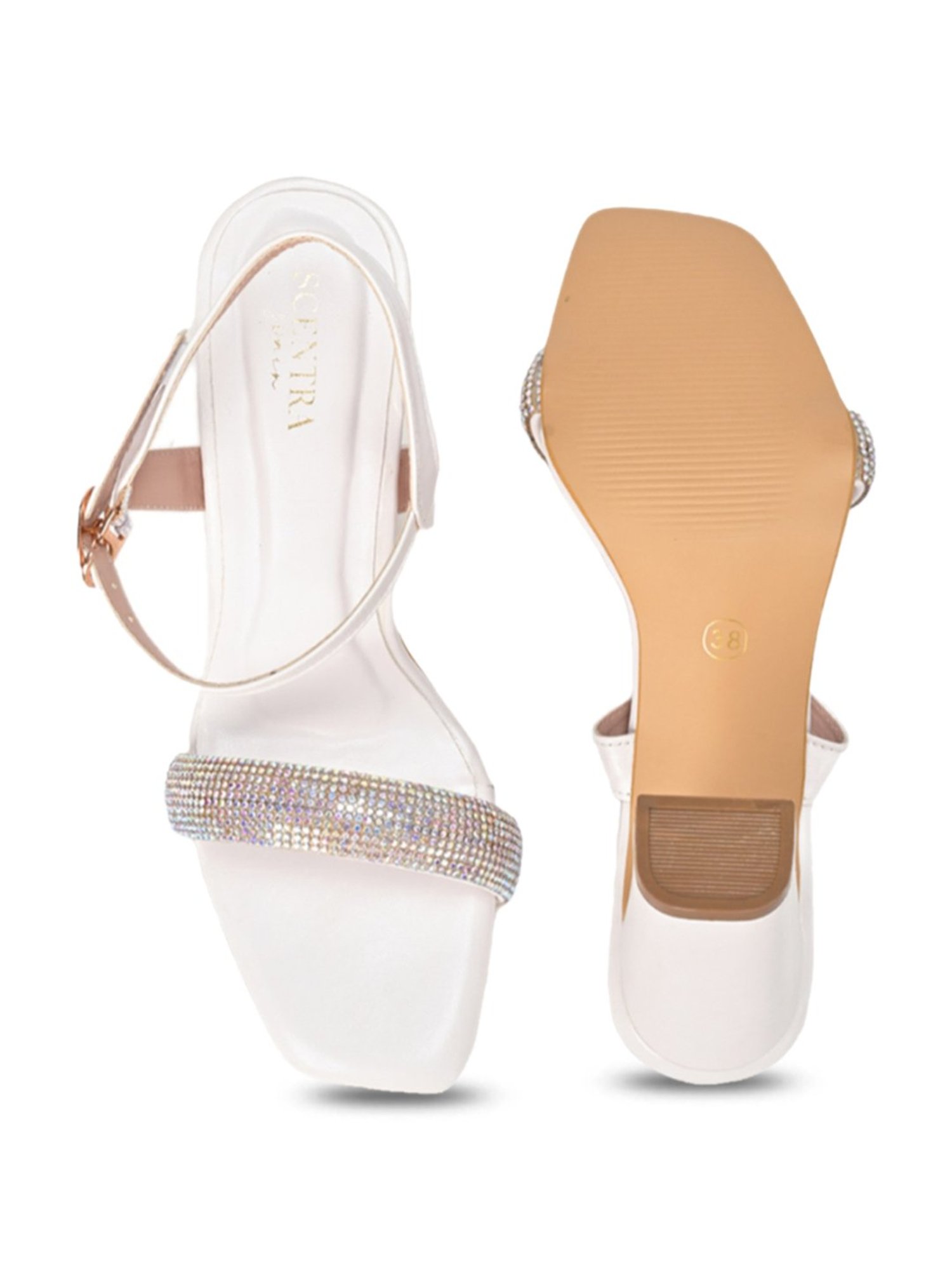 Scentra Women's White Ankle Strap Sandals