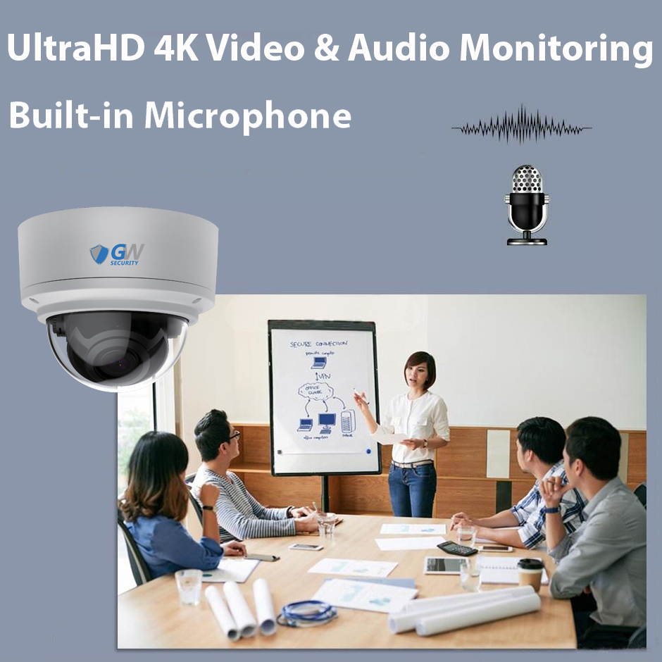 GW Security 4K (3840x2160) IP PoE Outdoor Indoor Starlight Color Night Vision 8MP Dome cameras, 2.8-12mm Varifocal Manual Zoom Lens, 120FT Night Vision